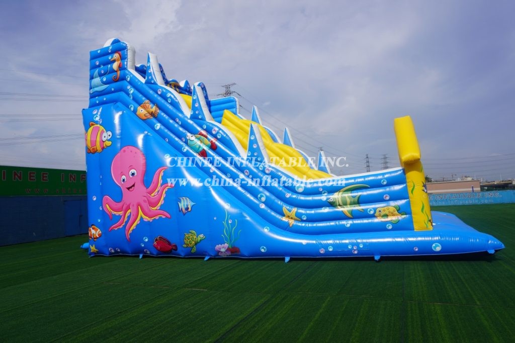 T8-338 Sea World Theme Outdoor Giant Inflatable Slide Bouncy Castle For Kids