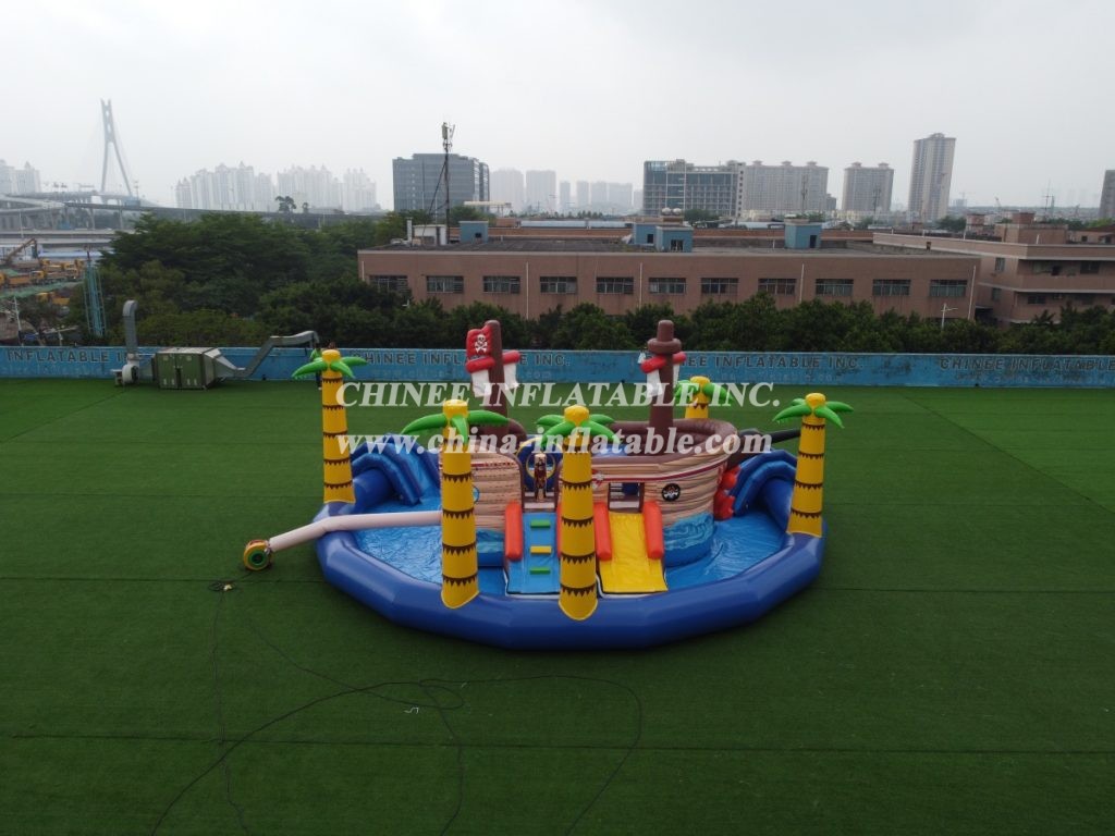 T6-607 Pirate Themed Mobile Water Park Inflatable Pool With Slides For Kids Party Events