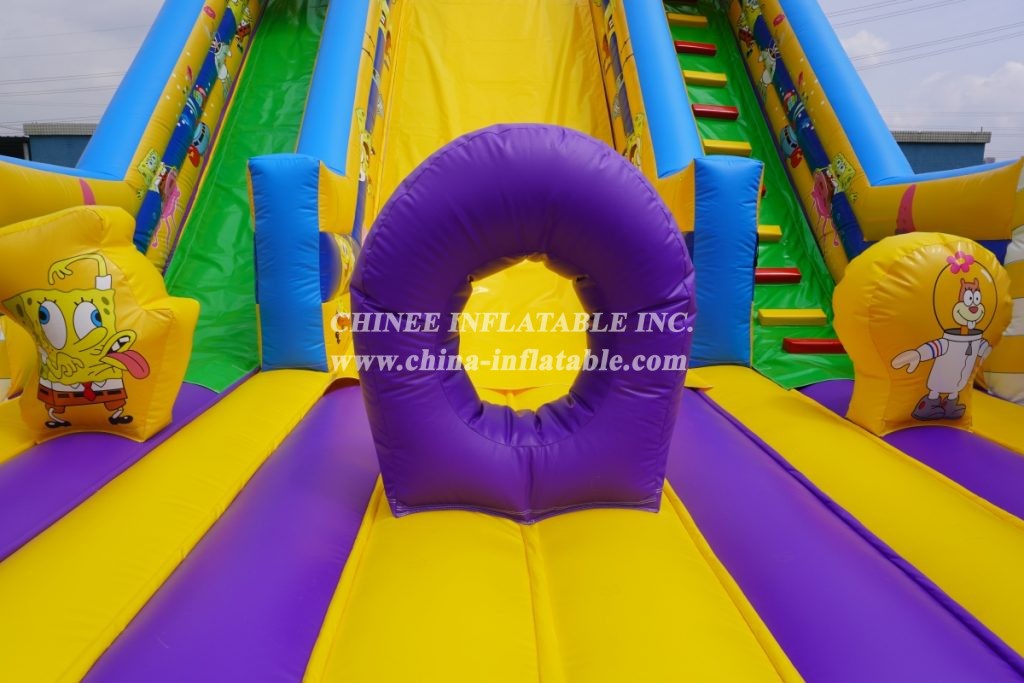 T8-3806 Outdoor Bouncy Castle With Slide Spongebob Funcity