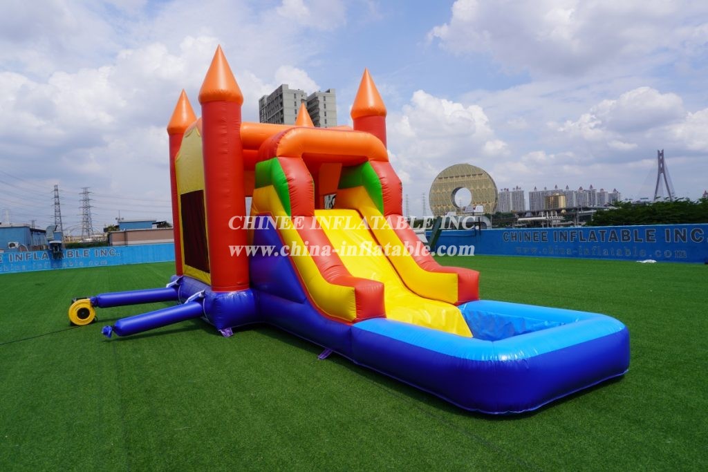 T2-3343B Bounce House Combo With Slide Wet Slide With Pool